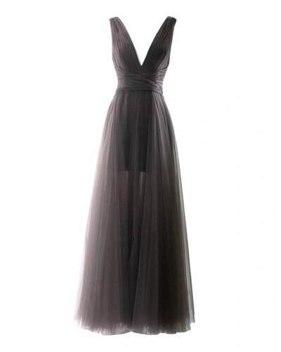 Shop Gemy Maalouf Brown Tulle Dress - Long Dresses In Black