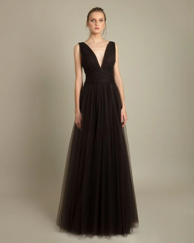 Shop Gemy Maalouf Brown Tulle Dress - Long Dresses In Black