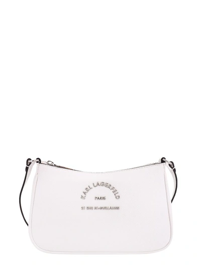 Shop Karl Lagerfeld Leather Shoulder Bag With Frontal Metal Logo In White
