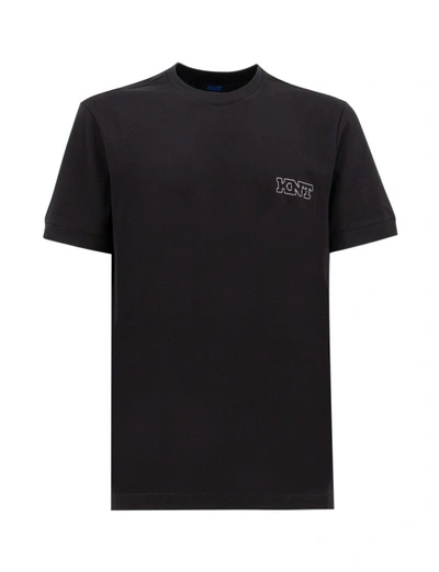Shop Kiton Logo Embroidered Crew Neck Black Cotton T-shirt