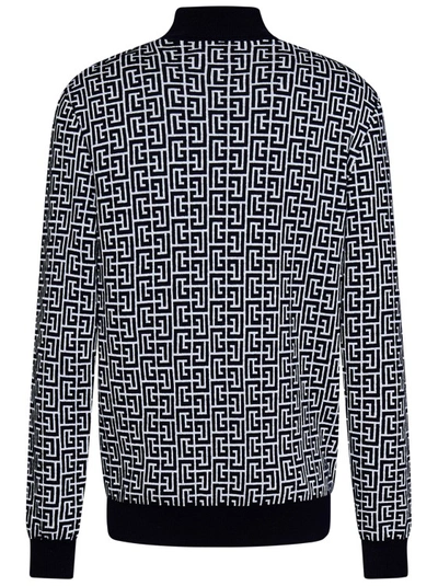 Shop Balmain Black Jacquard Knitted Sweater