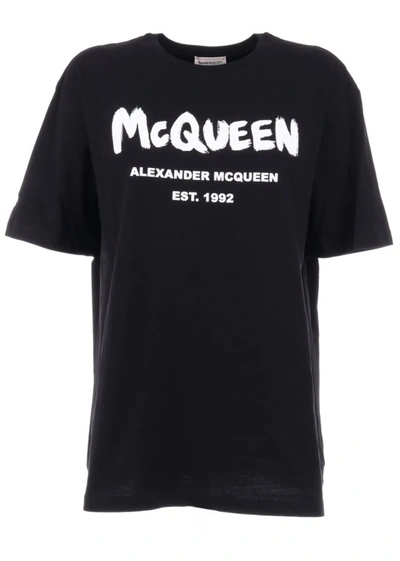 Shop Alexander Mcqueen Oversize Cotton T-shirt In Black