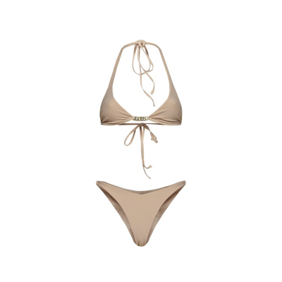 Shop Gcds Beige Bikini With Gold-tone Logo In Neutrals
