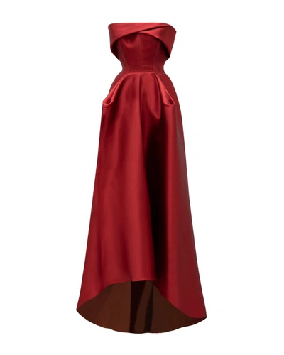 Shop Gemy Maalouf Strapless Cut Pleated Dress - Long Dresses In Burgundy