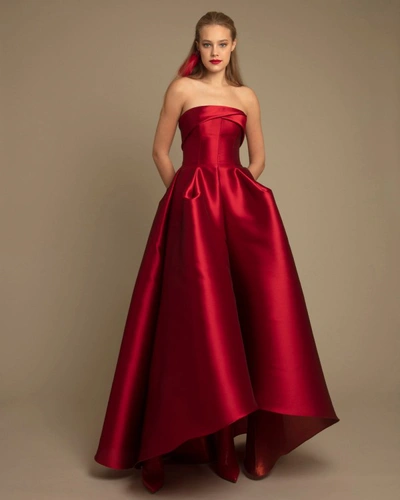 Shop Gemy Maalouf Strapless Cut Pleated Dress - Long Dresses In Burgundy