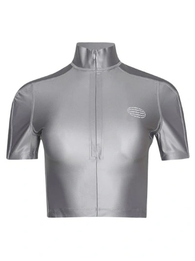 Shop Alexander Wang Short Sleeve Rashgaurd Half Zip Top In Grey