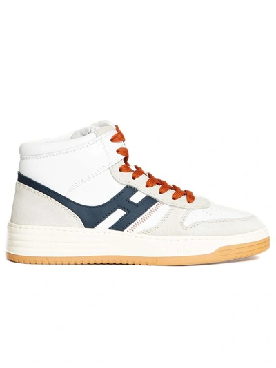 Shop Hogan High Basket Sneakers In White Orange Leather