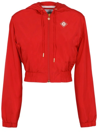 Shop Casablanca Cropped Bomber Jacket In Red