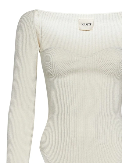 Shop Khaite Ribbed-knit Stretch Sweater In White