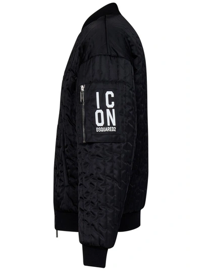 Shop Dsquared2 Black Quilted Nylon Bomber Jacket