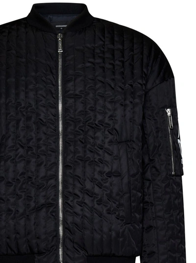 Shop Dsquared2 Black Quilted Nylon Bomber Jacket