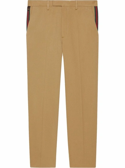 Shop Gucci Web Detail Suit Trousers In Brown