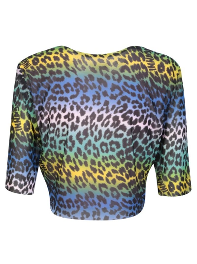 Shop Ganni Leopard Print Multicolor Crop T-shirt