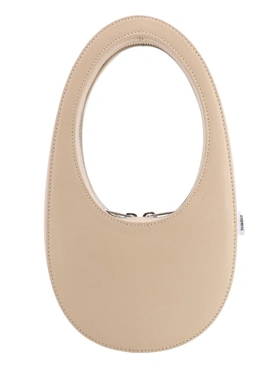 Shop Coperni Leather Handbag With Logo Print In Neutrals