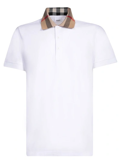 Shop Burberry Polo Shirt Check Pattern On The Collar In White