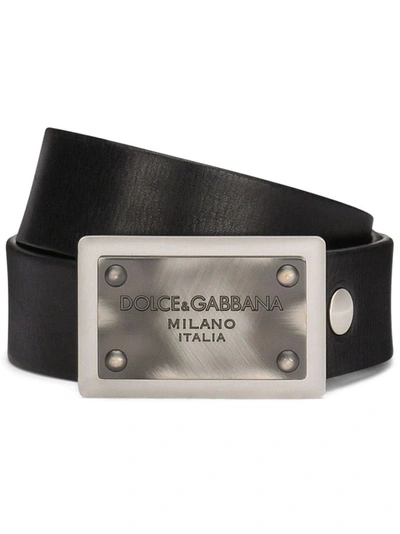 Shop Dolce & Gabbana Black Vitello Leather Belt