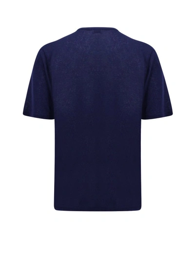 Shop Saint Laurent Embroidered Logo Blue Sustainable Viscose T-shirt