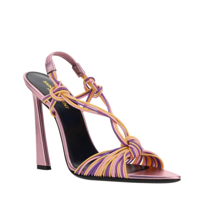 Saint Laurent Pool Sandals In Tpu And Metallized Leather In Pink