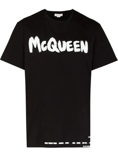 Shop Alexander Mcqueen Black Cotton T-shirt With Graffiti Logo Print