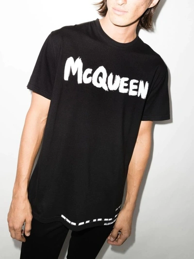 Shop Alexander Mcqueen Black Cotton T-shirt With Graffiti Logo Print