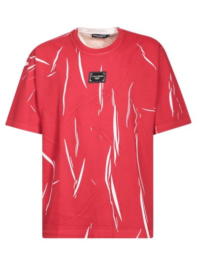 Shop Dolce & Gabbana All-over Graphic Print Red Cotton T-shirt