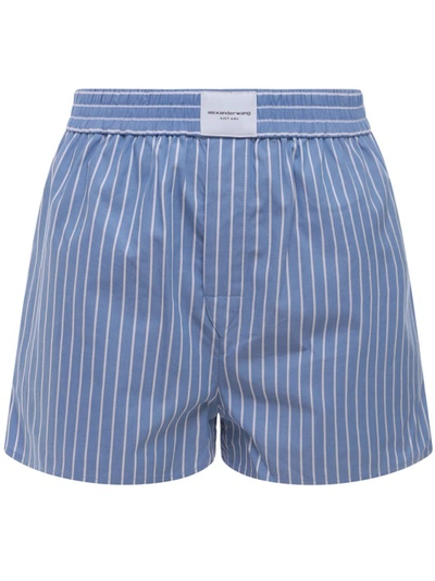 Shop Alexander Wang Cotton Shorts With Striped Motif In Blue