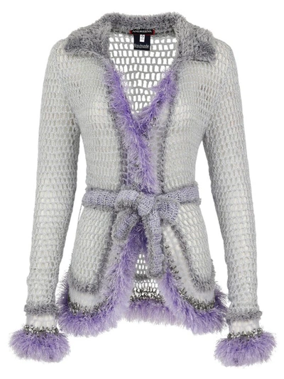 Shop Andreeva Lavender Handmade Knit Cardigan In Grey