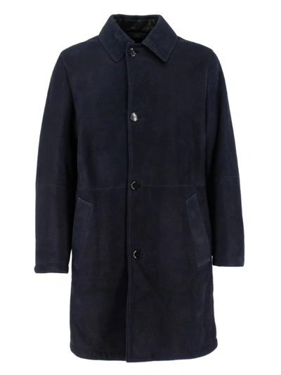 Shop Brioni Blue Shearling Coat