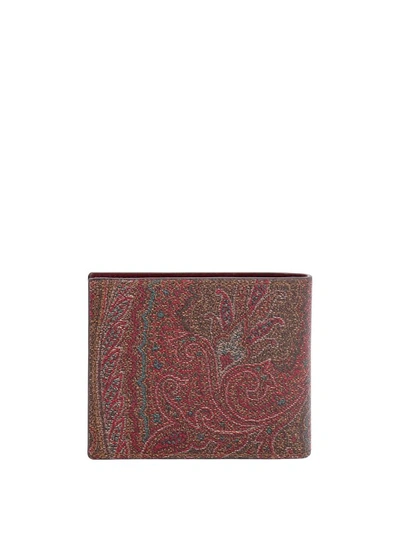 Shop Etro Coated Canvas Wallet With Paisley Motif In Burgundy
