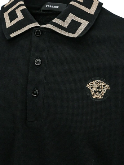 Shop Versace Cotton Polo Shirt With Medusa Patch In Black