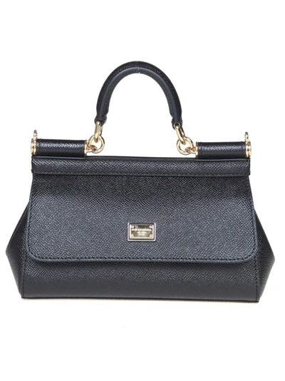 Shop Dolce & Gabbana Small Sicily Bag In Dauphine Leather In Black