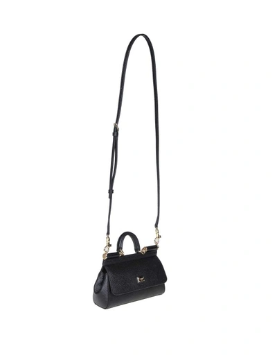 Shop Dolce & Gabbana Small Sicily Bag In Dauphine Leather In Black