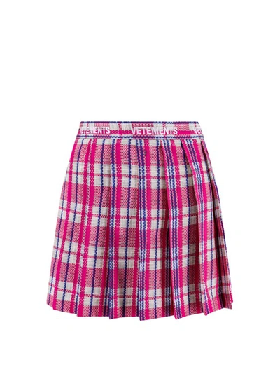 Shop Vetements Cotton Skirt With Tartan Motif In Pink