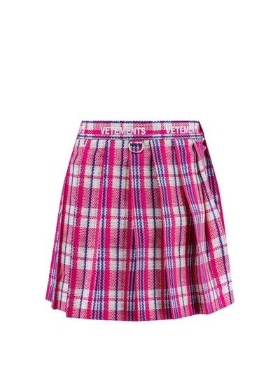 Shop Vetements Cotton Skirt With Tartan Motif In Pink