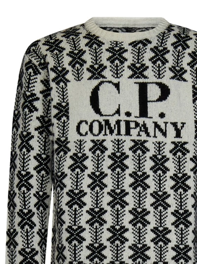 Shop C.p. Company All-over Jacquard Pattern White Crewneck Sweater