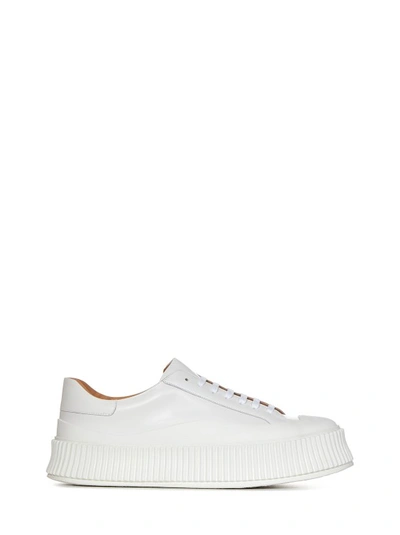 Shop Jil Sander White Leather Sneakers