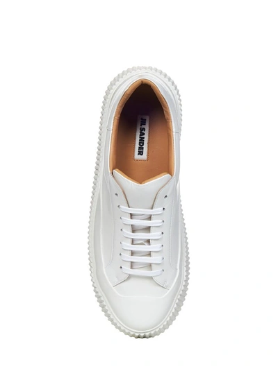 Shop Jil Sander White Leather Sneakers