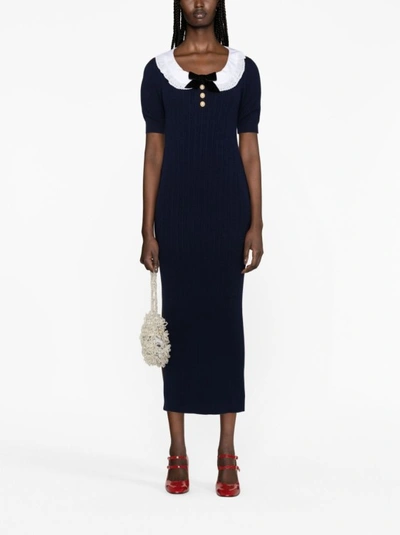 Shop Alessandra Rich Blue Cotton Short-sleeved Dress