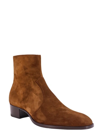 Shop Saint Laurent Suede Ankle Boots In Brown