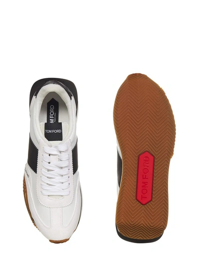 Shop Tom Ford White Suede And Fabric Sneakers