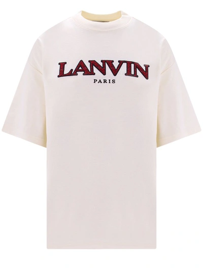 Shop Lanvin Cotton T-shirt With Curb  Logo Embroidery In White