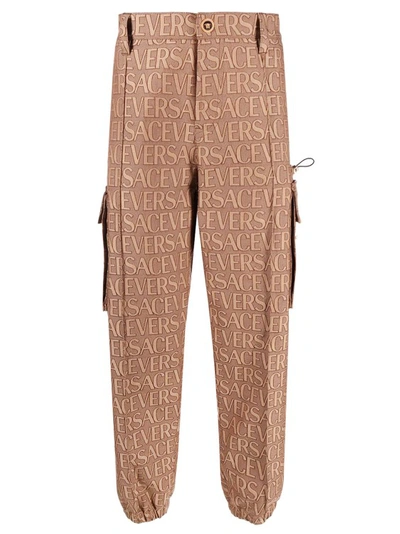 Shop Versace Allover Cargo Trouser In Brown