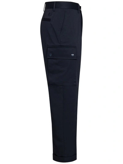 Shop Etro Navy Blue Stretch Cotton Cargo Trousers