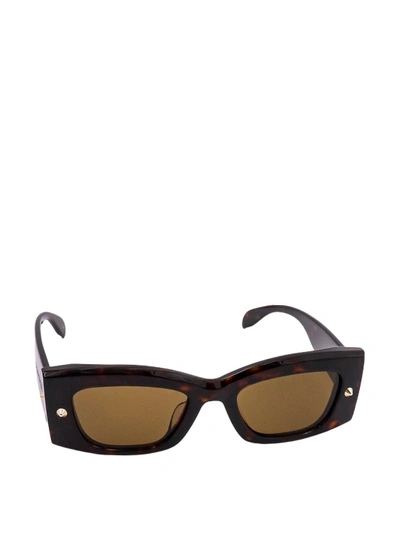 Shop Alexander Mcqueen Brown Acetate Sunglasses In Black
