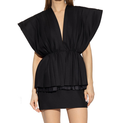 Gucci Pleated Wool Mini Dress In Black