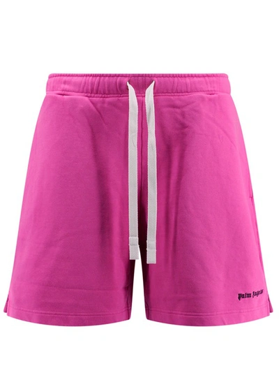 Shop Palm Angels Organic Cotton Bermuda Shorts With Logo Print In Pink