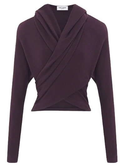 Shop Saint Laurent Long-sleeve Hooded Top In Purple
