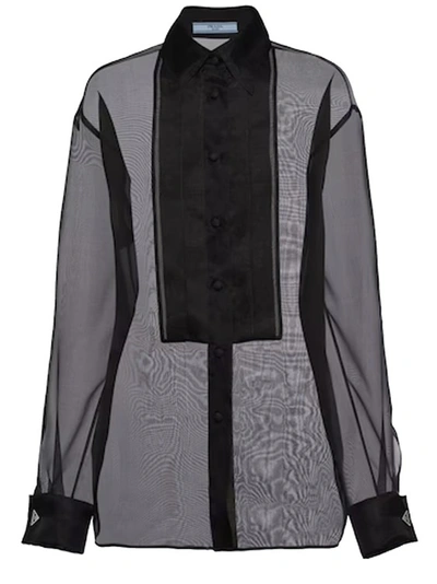 Shop Prada Black Silk Organza Shirt