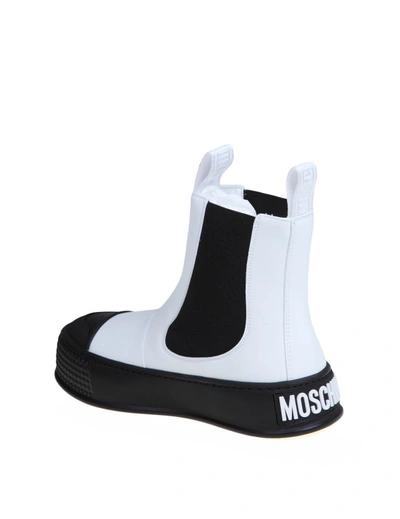 Shop Moschino Ankle Boot In Black And White Vegan Leather