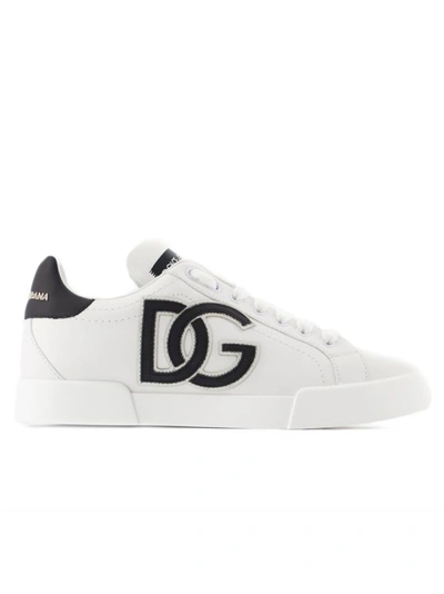 Shop Dolce & Gabbana Portofino Logo - Print Sneakers - Leather - Black/ White